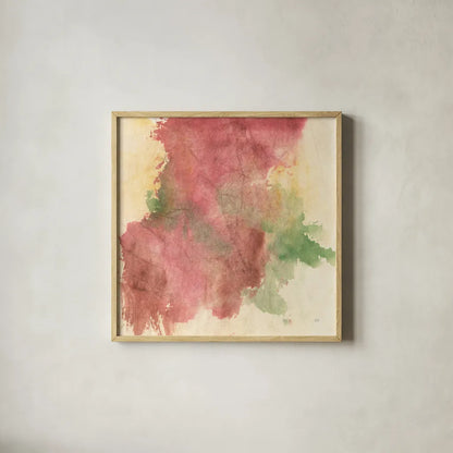 Rouge Growth II by Chris Paschke. Shown in a natural wood glass frame for a timeless modern aesthetic. Available as an archival giclee rolled canvas, fine art paper, or poster print. SKU 37164a.