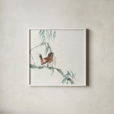 Russet Sparrow by Chris Paschke. Shown in a crisp white glass frame for a clean and minimalist style. Available as an archival giclee rolled canvas, fine art paper, or poster print. SKU 23942a.