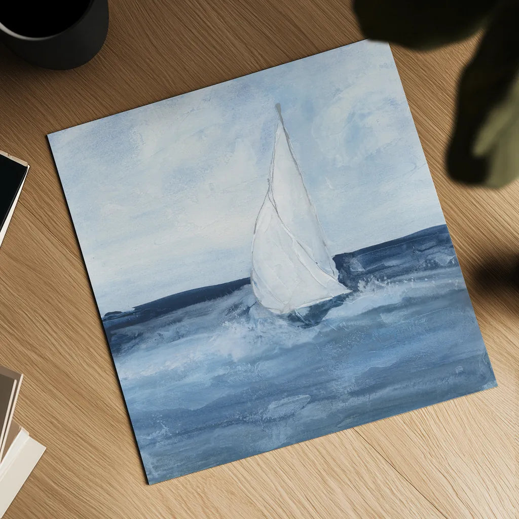 Sailboats I by Chris Paschke. Shown as a detailed flat fine art print, highlighting archival giclee quality. Available as an archival giclee rolled canvas, fine art paper, or poster print. SKU 73874a.