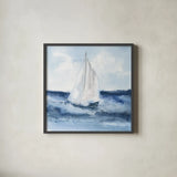 Sailboats II by Chris Paschke. Shown in a sleek black glass frame for a contemporary gallery look. Available as an archival giclee rolled canvas, fine art paper, or poster print. SKU 73875a.