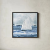 Sailboats IV by Chris Paschke. Shown in a sleek black glass frame for a contemporary gallery look. Available as an archival giclee rolled canvas, fine art paper, or poster print. SKU 73877a.