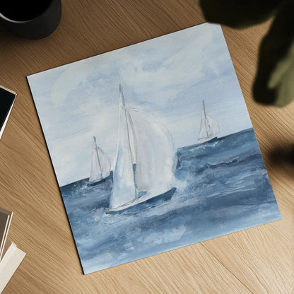 Sailboats V by Chris Paschke. Shown as a detailed flat fine art print, highlighting archival giclee quality. Available as an archival giclee rolled canvas, fine art paper, or poster print. SKU 73878a.