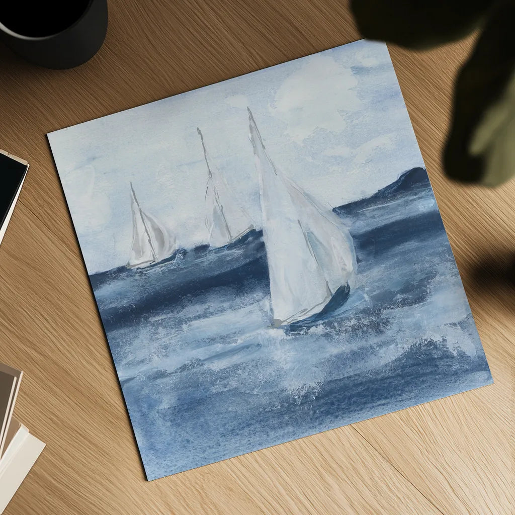 Sailboats VI by Chris Paschke. Shown as a detailed flat fine art print, highlighting archival giclee quality. Available as an archival giclee rolled canvas, fine art paper, or poster print. SKU 73879a.