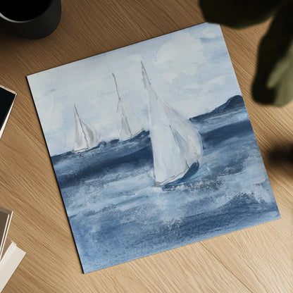 Sailboats VI by Chris Paschke. Shown as a detailed flat fine art print, highlighting archival giclee quality. Available as an archival giclee rolled canvas, fine art paper, or poster print. SKU 73879a.