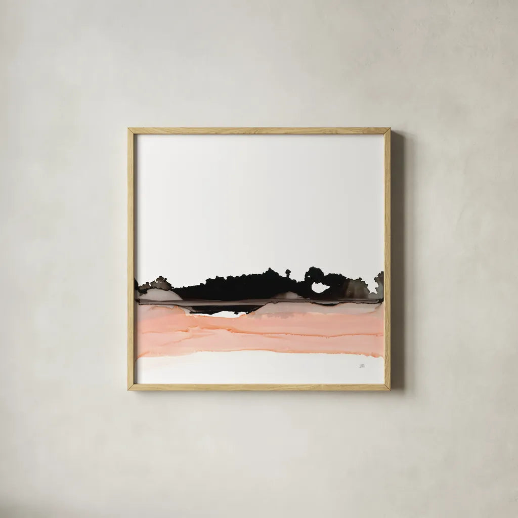 Salmonscape I by Chris Paschke. Shown in a natural wood glass frame for a timeless modern aesthetic. Available as an archival giclee rolled canvas, fine art paper, or poster print. SKU 81896a.