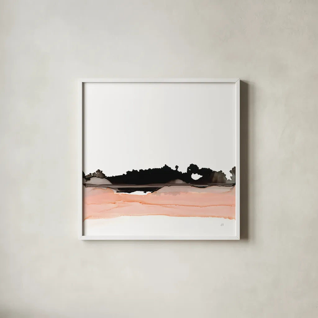 Salmonscape I by Chris Paschke. Shown in a crisp white glass frame for a clean and minimalist style. Available as an archival giclee rolled canvas, fine art paper, or poster print. SKU 81896a.