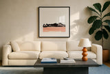 Salmonscape II by Chris Paschke. Displayed in a glass frame with matte in a clean modern living room. Available as an archival giclee rolled canvas, fine art paper, or poster print. SKU 81897a.