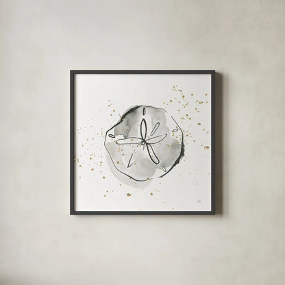 Sand Dollar I by Chris Paschke. Shown in a sleek black glass frame for a contemporary gallery look. Available as an archival giclee rolled canvas, fine art paper, or poster print. SKU 66534a.