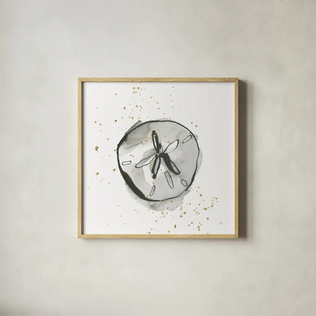 Sand Dollar II by Chris Paschke. Shown in a natural wood glass frame for a timeless modern aesthetic. Available as an archival giclee rolled canvas, fine art paper, or poster print. SKU 66535a.