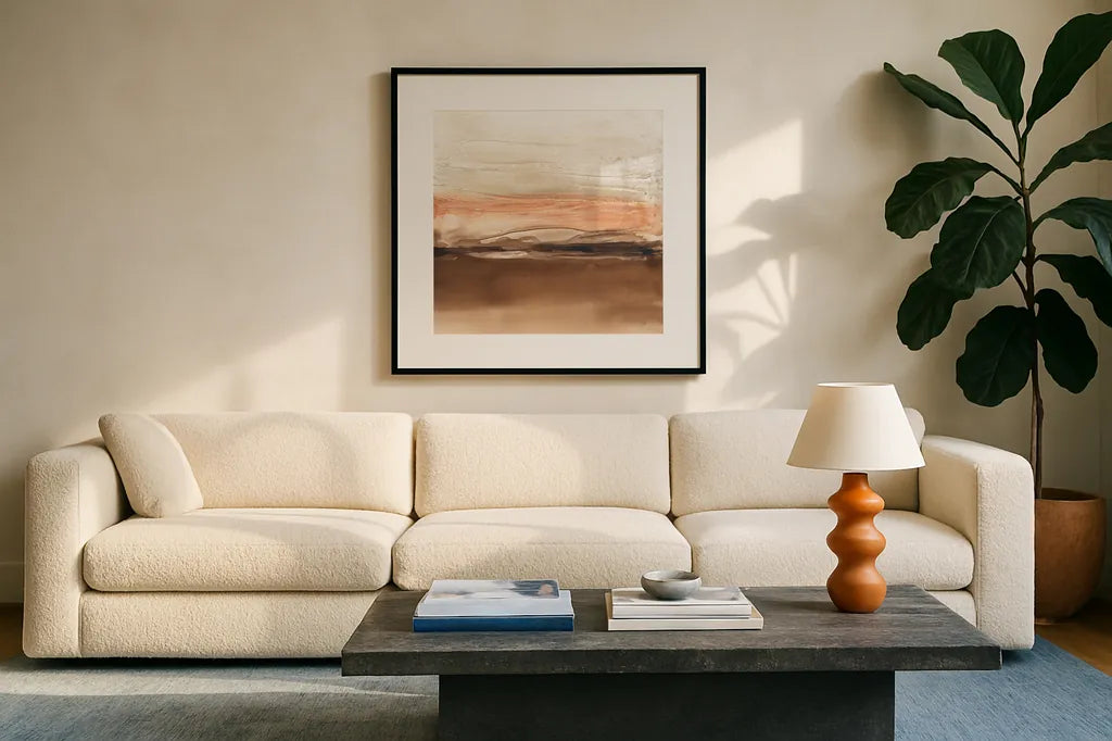Sand Shadows I by Chris Paschke. Displayed in a glass frame with matte in a clean modern living room. Available as an archival giclee rolled canvas, fine art paper, or poster print. SKU 78555a.