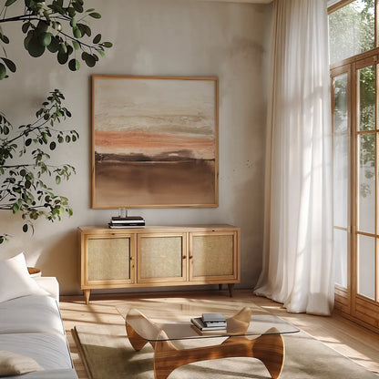 Sand Shadows II by Chris Paschke. Shown in a natural wood frame in a cozy modern living room. Available as an archival giclee rolled canvas, fine art paper, or poster print. SKU 78556a.