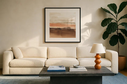Sand Shadows II by Chris Paschke. Displayed in a glass frame with matte in a clean modern living room. Available as an archival giclee rolled canvas, fine art paper, or poster print. SKU 78556a.