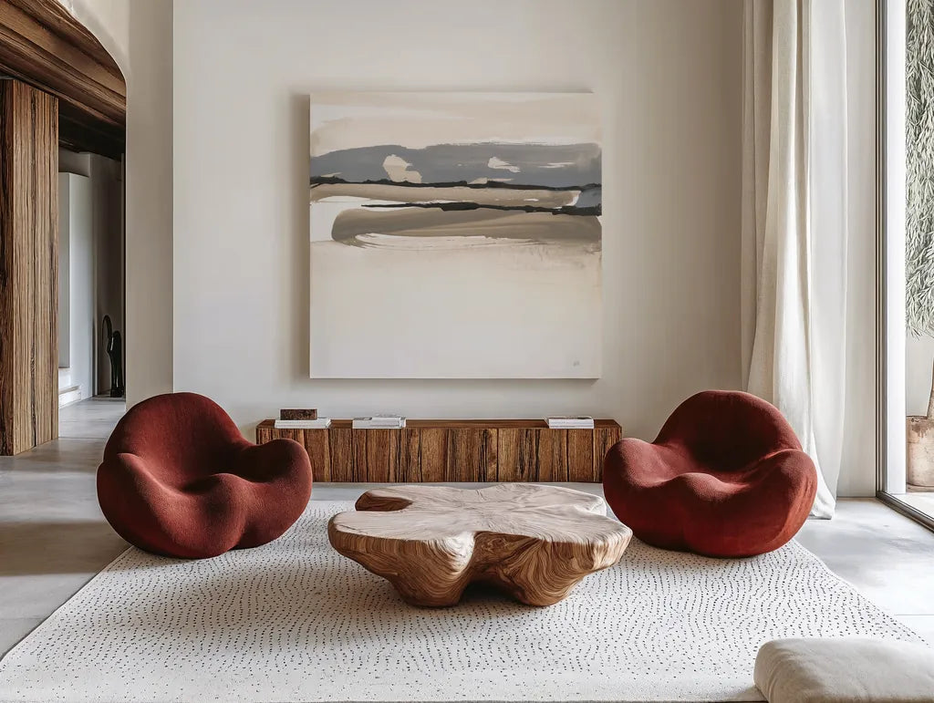 Sand to Sky I by Chris Paschke. Shown as extra-large giant wall art in a modern living room. Available as an archival giclee rolled canvas, fine art paper, or poster print. SKU 92765a.