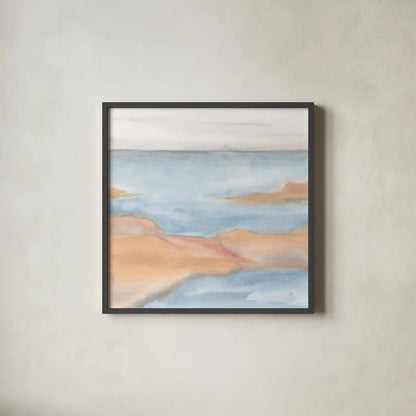 Sandbar II by Chris Paschke. Shown in a sleek black glass frame for a contemporary gallery look. Available as an archival giclee rolled canvas, fine art paper, or poster print. SKU 85534a.