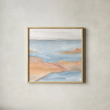 Sandbar II by Chris Paschke. Shown in a natural wood glass frame for a timeless modern aesthetic. Available as an archival giclee rolled canvas, fine art paper, or poster print. SKU 85534a.