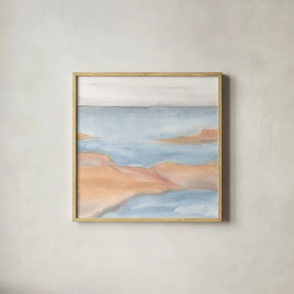 Sandbar II by Chris Paschke. Shown in a natural wood glass frame for a timeless modern aesthetic. Available as an archival giclee rolled canvas, fine art paper, or poster print. SKU 85534a.