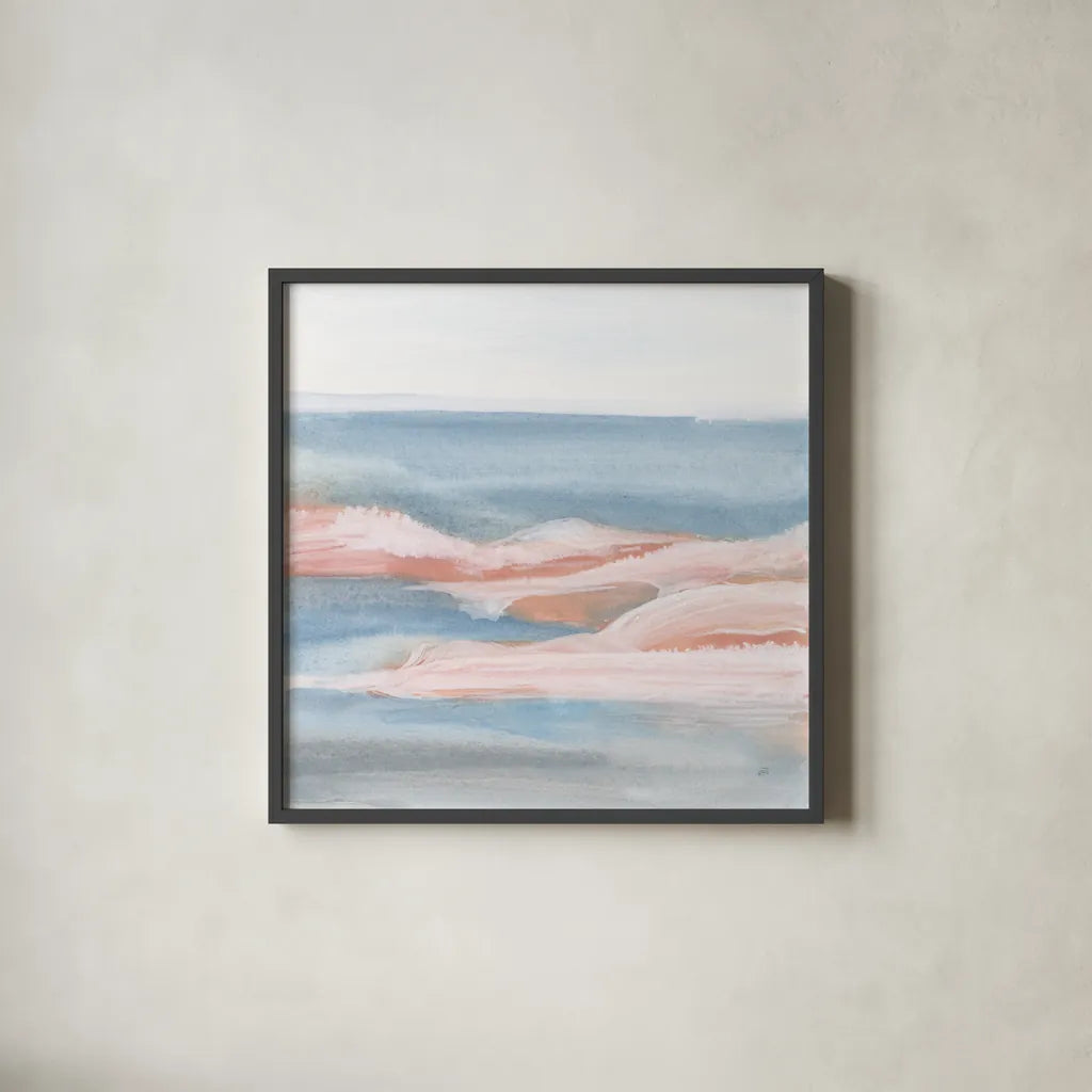 Sandbar III by Chris Paschke. Shown in a sleek black glass frame for a contemporary gallery look. Available as an archival giclee rolled canvas, fine art paper, or poster print. SKU 85535a.