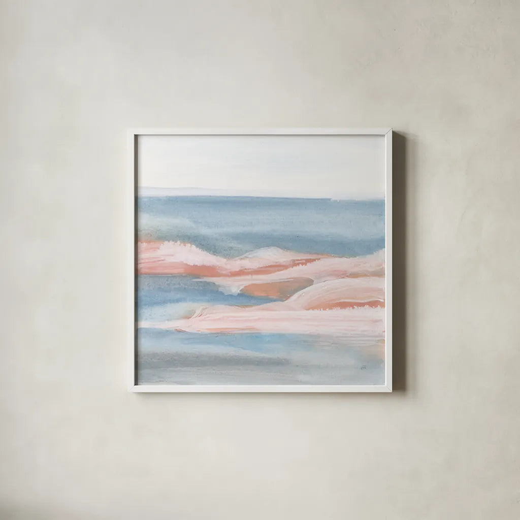 Sandbar III by Chris Paschke. Shown in a crisp white glass frame for a clean and minimalist style. Available as an archival giclee rolled canvas, fine art paper, or poster print. SKU 85535a.