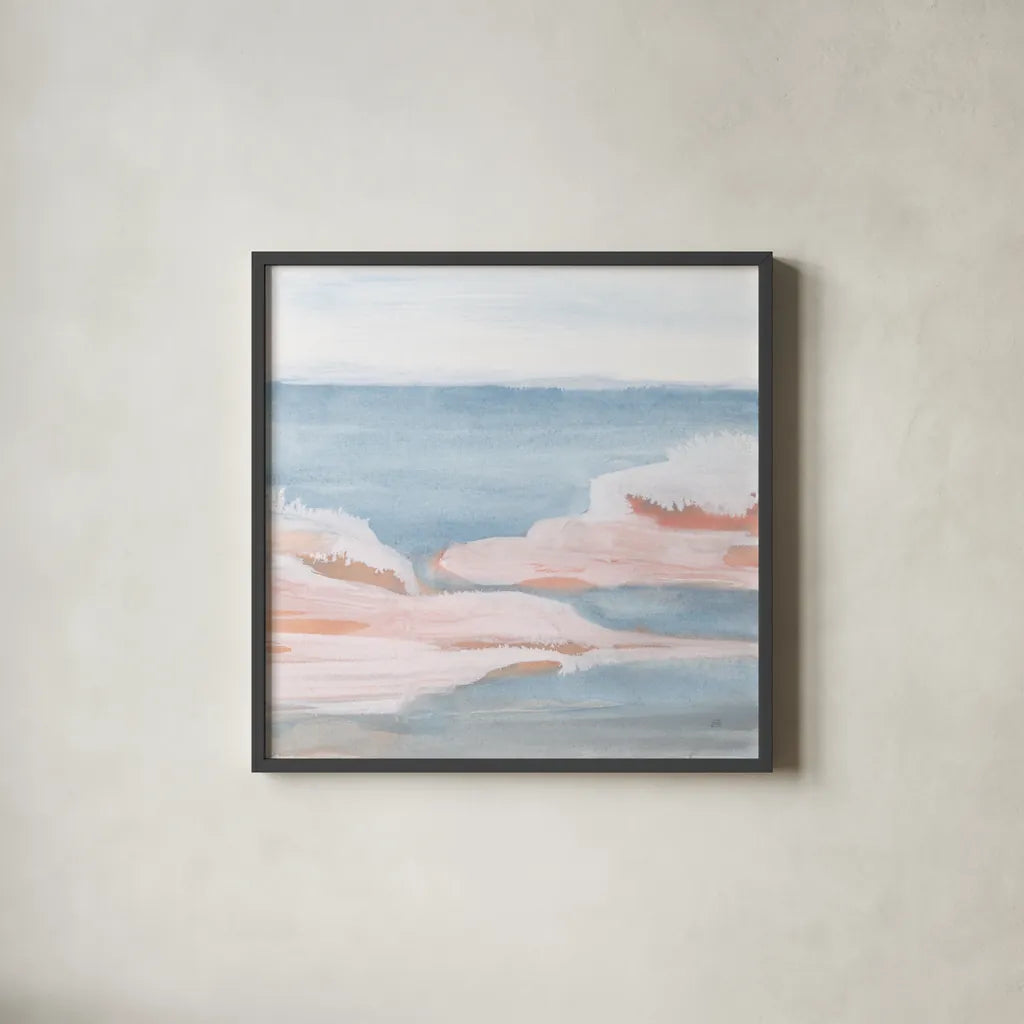 Sandbar IV by Chris Paschke. Shown in a sleek black glass frame for a contemporary gallery look. Available as an archival giclee rolled canvas, fine art paper, or poster print. SKU 85536a.