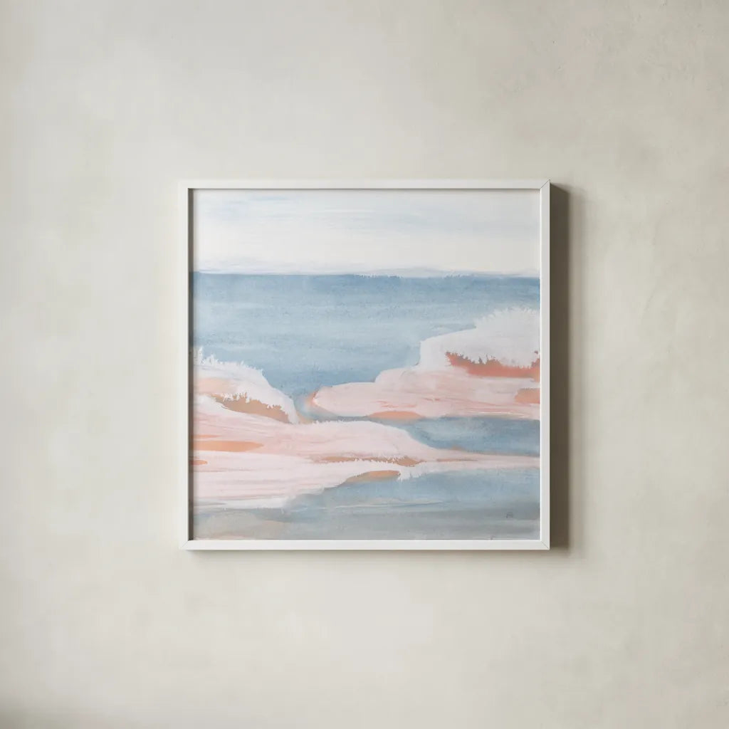 Sandbar IV by Chris Paschke. Shown in a crisp white glass frame for a clean and minimalist style. Available as an archival giclee rolled canvas, fine art paper, or poster print. SKU 85536a.