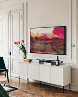 Sandstone by Chris Paschke. shown as a framed stretched canvas in a living room above a console. Available as a archival giclee rolled canvas, fine art paper, or poster print. SKU 65424i.