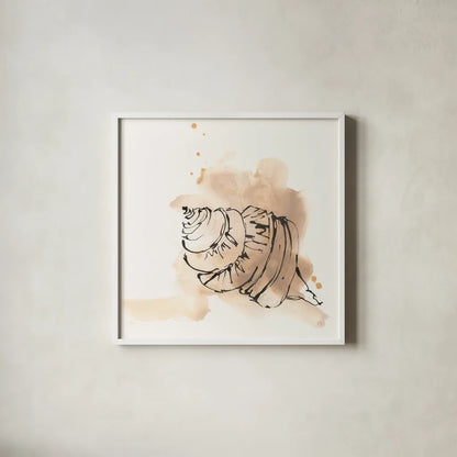 Sandy Conch I by Chris Paschke. Shown in a crisp white glass frame for a clean and minimalist style. Available as an archival giclee rolled canvas, fine art paper, or poster print. SKU 89509a.