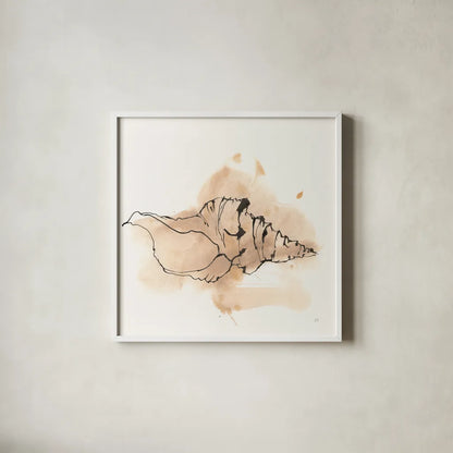 Sandy Conch III by Chris Paschke. Shown in a crisp white glass frame for a clean and minimalist style. Available as an archival giclee rolled canvas, fine art paper, or poster print. SKU 89511a.