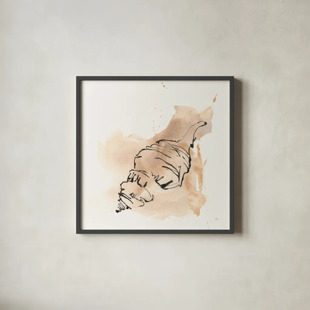 Sandy Conch IV by Chris Paschke. Shown in a sleek black glass frame for a contemporary gallery look. Available as an archival giclee rolled canvas, fine art paper, or poster print. SKU 89512a.