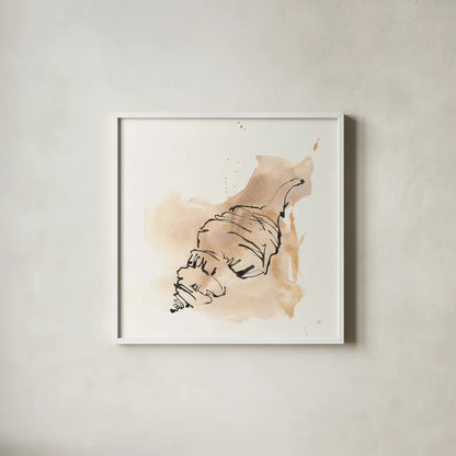 Sandy Conch IV by Chris Paschke. Shown in a crisp white glass frame for a clean and minimalist style. Available as an archival giclee rolled canvas, fine art paper, or poster print. SKU 89512a.