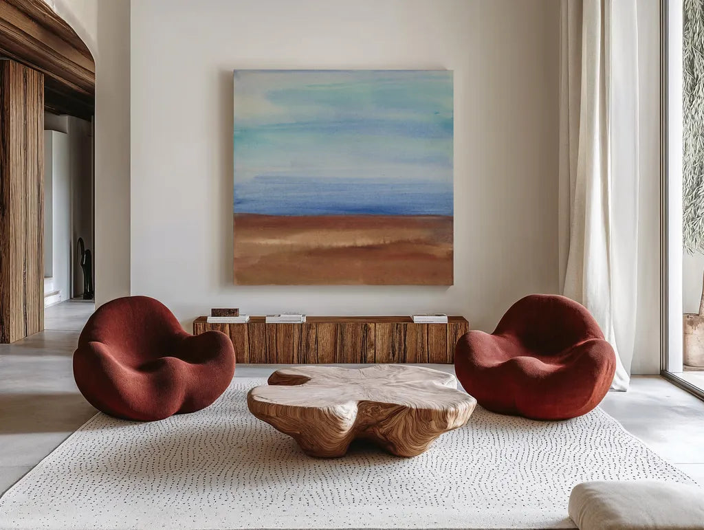 Sandy Ridge I by Chris Paschke. Shown as extra-large giant wall art in a modern living room. Available as an archival giclee rolled canvas, fine art paper, or poster print. SKU 65477a.