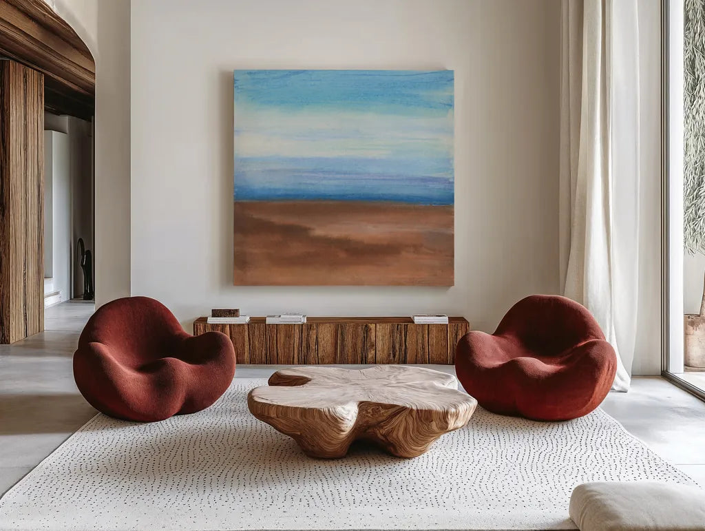 Sandy Ridge II by Chris Paschke. Shown as extra-large giant wall art in a modern living room. Available as an archival giclee rolled canvas, fine art paper, or poster print. SKU 65478a.