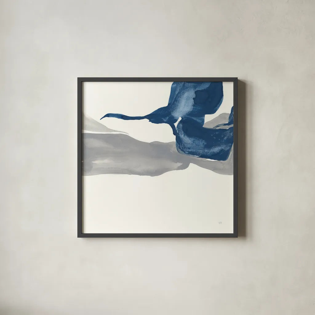 Sapphire and Gray I by Chris Paschke. Shown in a sleek black glass frame for a contemporary gallery look. Available as an archival giclee rolled canvas, fine art paper, or poster print. SKU 34712a.