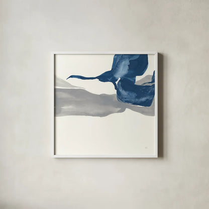 Sapphire and Gray I by Chris Paschke. Shown in a crisp white glass frame for a clean and minimalist style. Available as an archival giclee rolled canvas, fine art paper, or poster print. SKU 34712a.