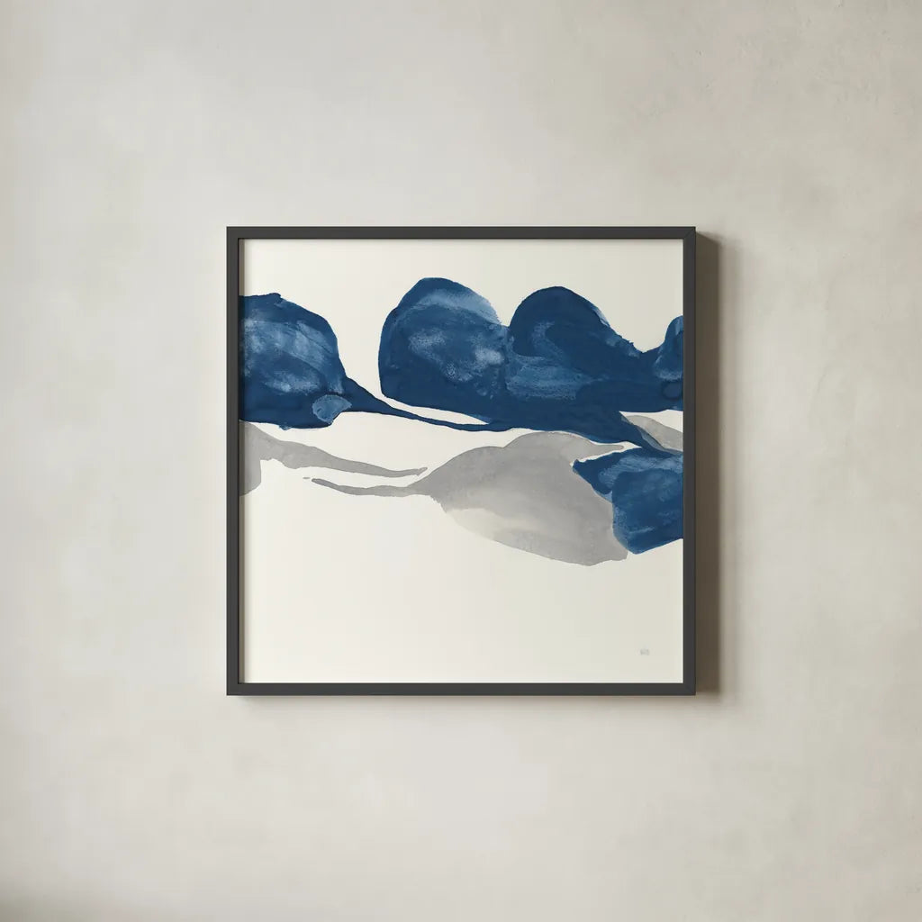 Sapphire and Gray II by Chris Paschke. Shown in a sleek black glass frame for a contemporary gallery look. Available as an archival giclee rolled canvas, fine art paper, or poster print. SKU 34713a.