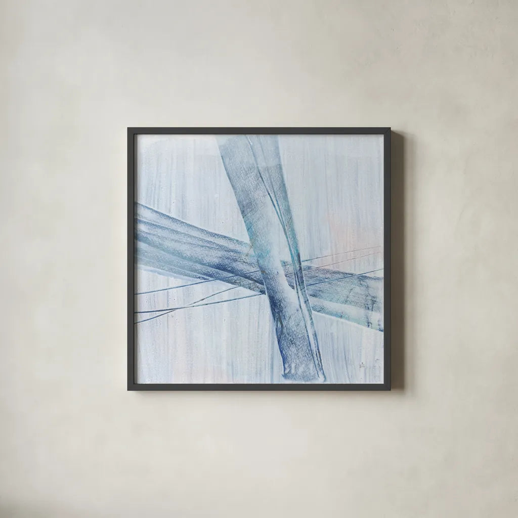 Scraped Blue II by Chris Paschke. Shown in a sleek black glass frame for a contemporary gallery look. Available as an archival giclee rolled canvas, fine art paper, or poster print. SKU 99908a.