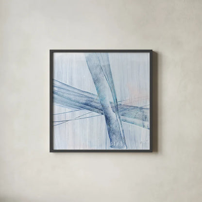 Scraped Blue II by Chris Paschke. Shown in a sleek black glass frame for a contemporary gallery look. Available as an archival giclee rolled canvas, fine art paper, or poster print. SKU 99908a.