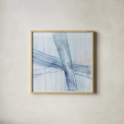 Scraped Blue II by Chris Paschke. Shown in a natural wood glass frame for a timeless modern aesthetic. Available as an archival giclee rolled canvas, fine art paper, or poster print. SKU 99908a.