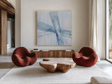 Scraped Blue II by Chris Paschke. Shown as extra-large giant wall art in a modern living room. Available as an archival giclee rolled canvas, fine art paper, or poster print. SKU 99908a.