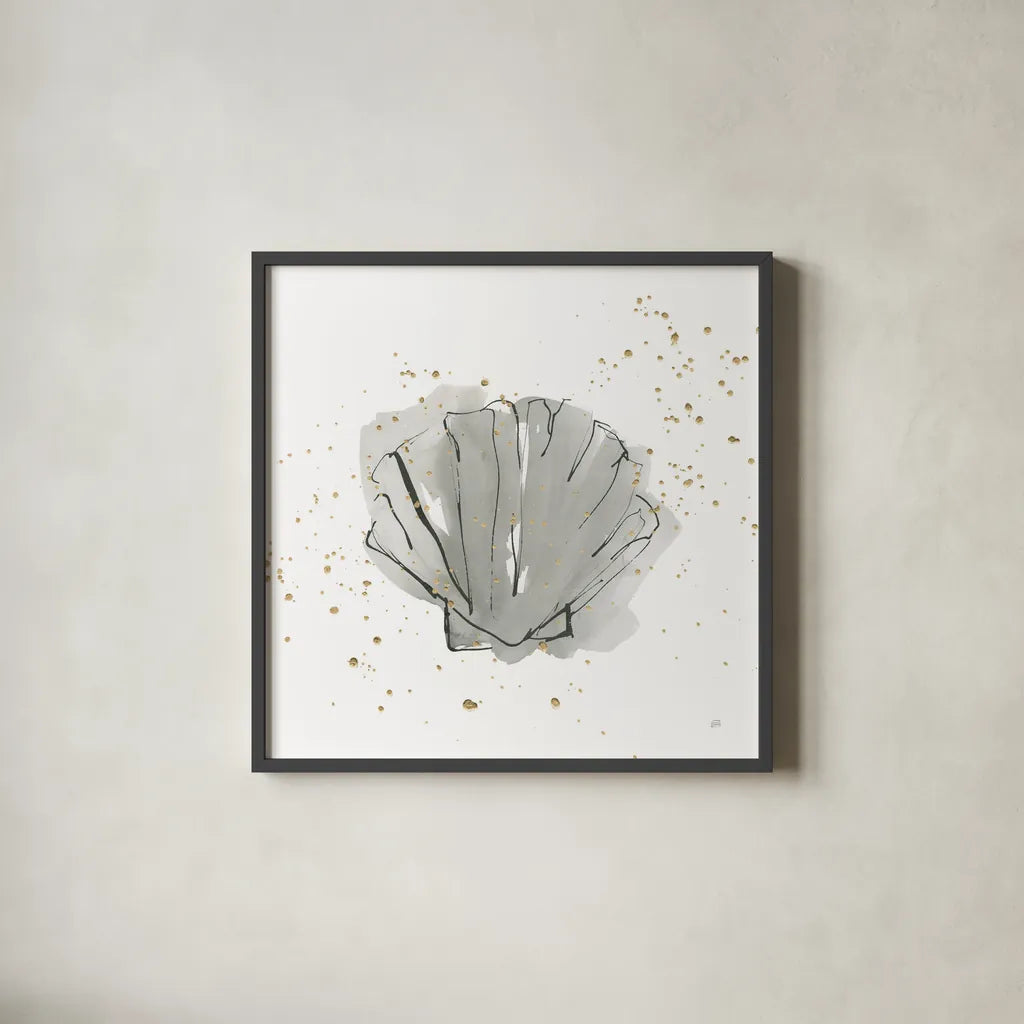 Sea Scallop by Chris Paschke. Shown in a sleek black glass frame for a contemporary gallery look. Available as an archival giclee rolled canvas, fine art paper, or poster print. SKU 66537a.