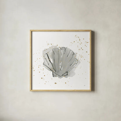 Sea Scallop by Chris Paschke. Shown in a natural wood glass frame for a timeless modern aesthetic. Available as an archival giclee rolled canvas, fine art paper, or poster print. SKU 66537a.