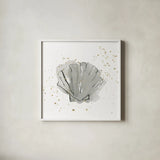 Sea Scallop by Chris Paschke. Shown in a crisp white glass frame for a clean and minimalist style. Available as an archival giclee rolled canvas, fine art paper, or poster print. SKU 66537a.