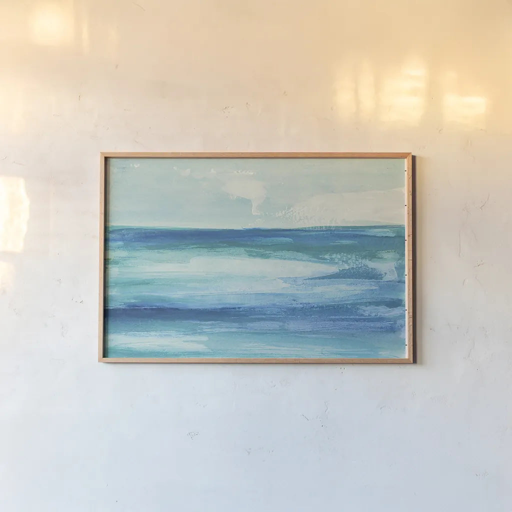 Seascape I by Chris Paschke. shown as a paper print in a natural frame. Available as a archival giclee rolled canvas, fine art paper, or poster print. SKU 15139i.