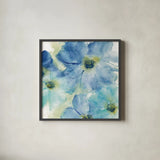 Seashell Cosmos I White by Chris Paschke. Shown in a sleek black glass frame for a contemporary gallery look. Available as an archival giclee rolled canvas, fine art paper, or poster print. SKU 31297a.