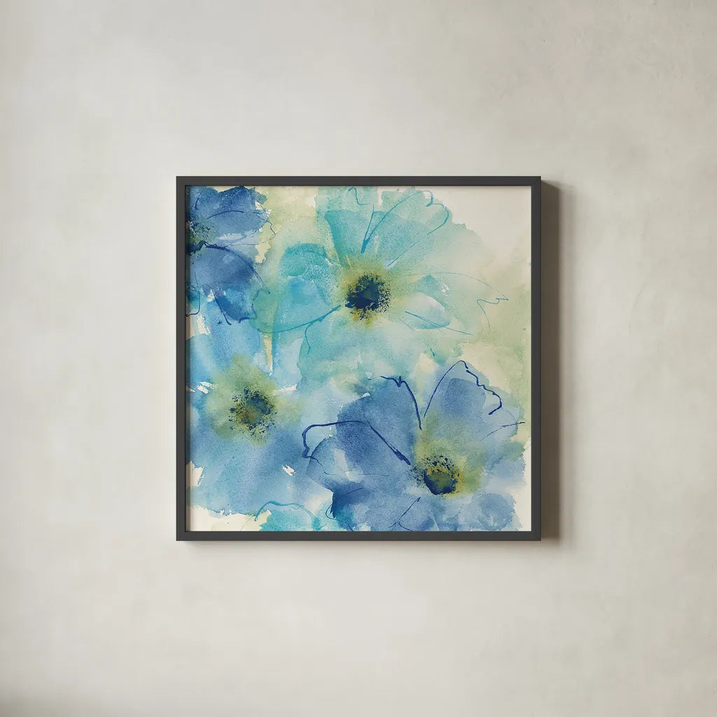 Seashell Cosmos II by Chris Paschke. Shown in a sleek black glass frame for a contemporary gallery look. Available as an archival giclee rolled canvas, fine art paper, or poster print. SKU 24334a.