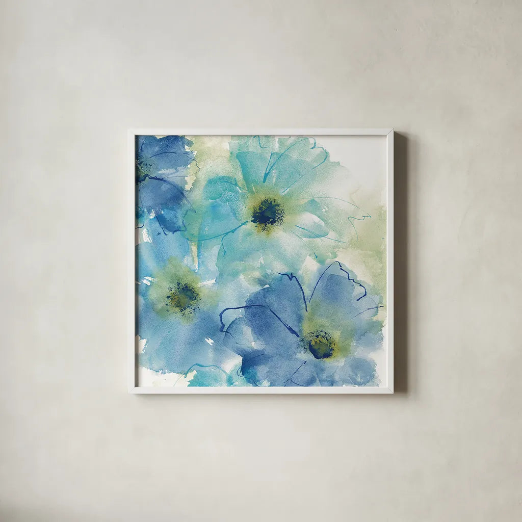 Seashell Cosmos II White by Chris Paschke. Shown in a crisp white glass frame for a clean and minimalist style. Available as an archival giclee rolled canvas, fine art paper, or poster print. SKU 31298a.