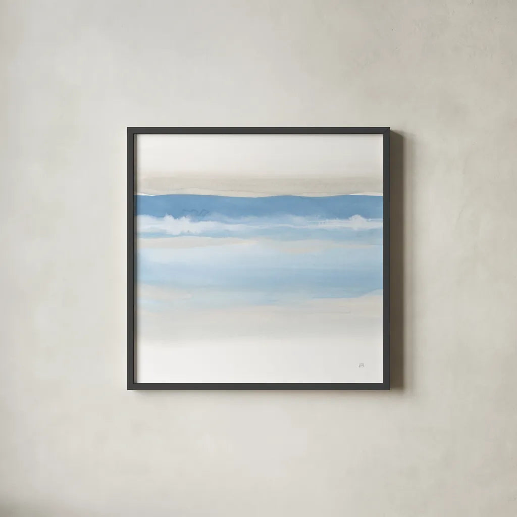 Serenity Sea I by Chris Paschke. Shown in a sleek black glass frame for a contemporary gallery look. Available as an archival giclee rolled canvas, fine art paper, or poster print. SKU 85755a.