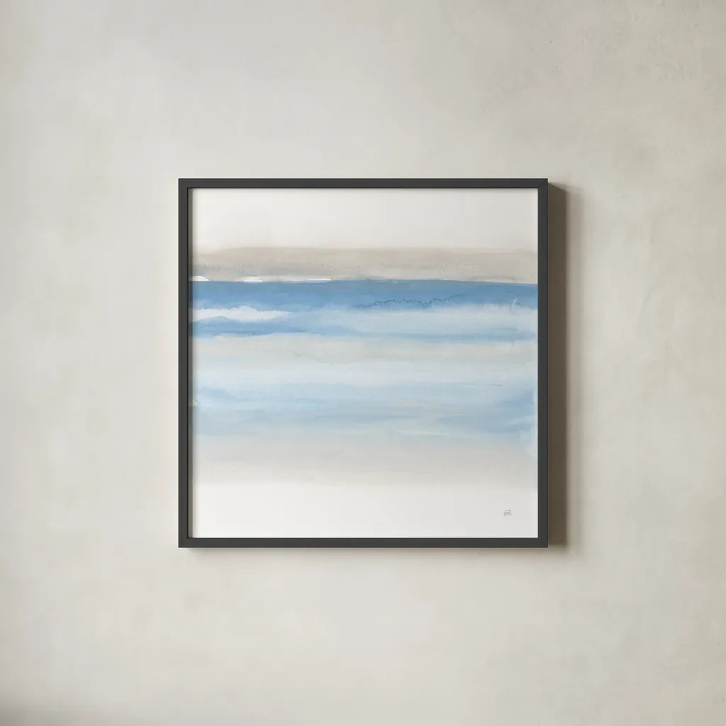 Serenity Sea II by Chris Paschke. Shown in a sleek black glass frame for a contemporary gallery look. Available as an archival giclee rolled canvas, fine art paper, or poster print. SKU 85756a.