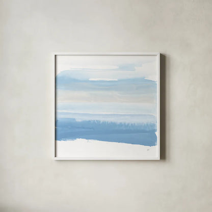 Serenity Sea III by Chris Paschke. Shown in a crisp white glass frame for a clean and minimalist style. Available as an archival giclee rolled canvas, fine art paper, or poster print. SKU 85757a.