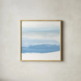 Serenity Sea IV by Chris Paschke. Shown in a natural wood glass frame for a timeless modern aesthetic. Available as an archival giclee rolled canvas, fine art paper, or poster print. SKU 85758a.