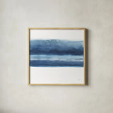 Serenity Sea V by Chris Paschke. Shown in a natural wood glass frame for a timeless modern aesthetic. Available as an archival giclee rolled canvas, fine art paper, or poster print. SKU 85759a.